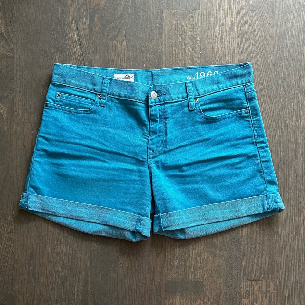 GAP Teal Blue Sexy Boyfriend Jean Shorts w/ Rolled Cuff